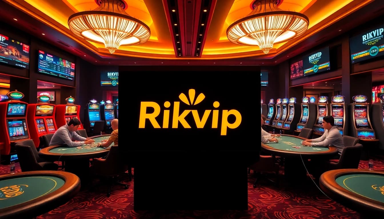 Players enjoying high-stakes games at Rikvip casino with vibrant tables and modern betting screens.
