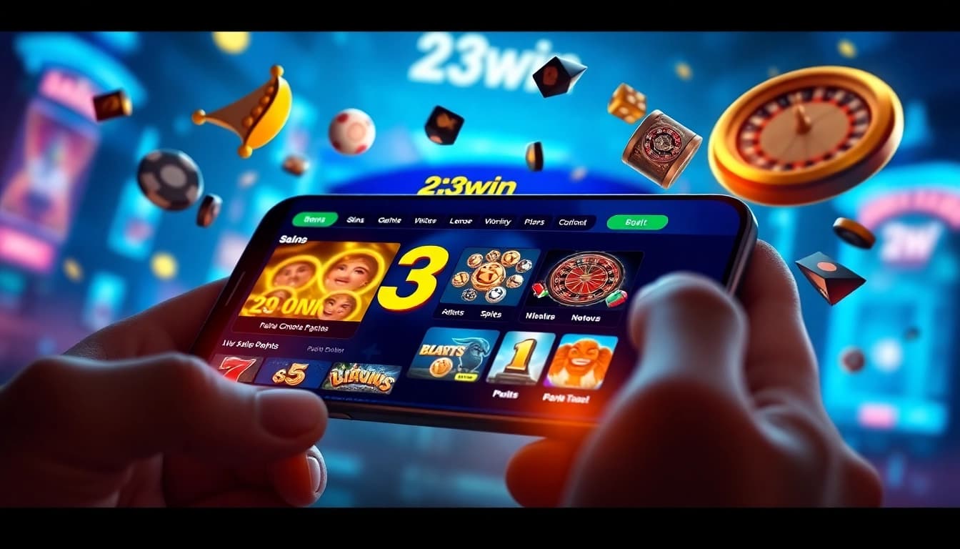 Experience the thrill of gaming at 23win with an engaging mobile interface showcasing exciting games.