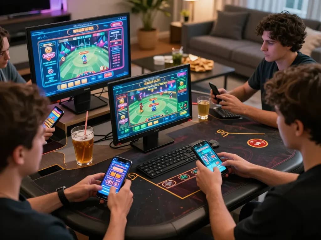 Players engaging with the vvvwin online casino app on smartphones, illustrating interactive gaming experience