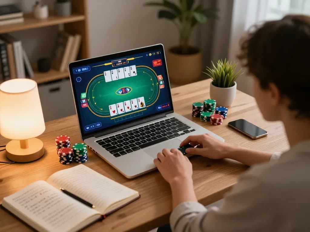 Engaging online poker game at home on https://www-sg777.net/ with betting strategies visible.