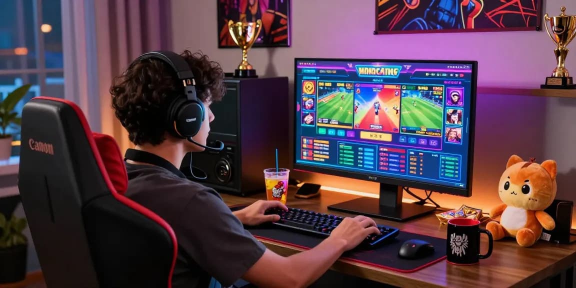 Player enjoying games on AA88 COM platform in a cozy gaming setup with vibrant decor