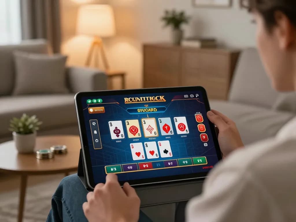 Engaged player at home on rikvip's online platform enjoying live gaming experience.