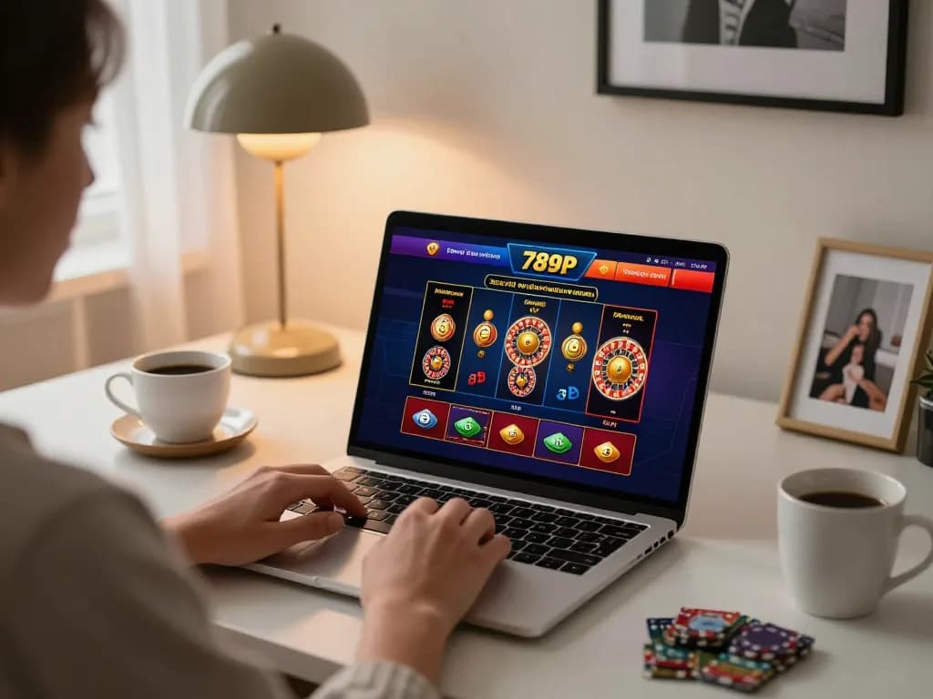 Engaged player exploring the 789P online casino games on a laptop at home.