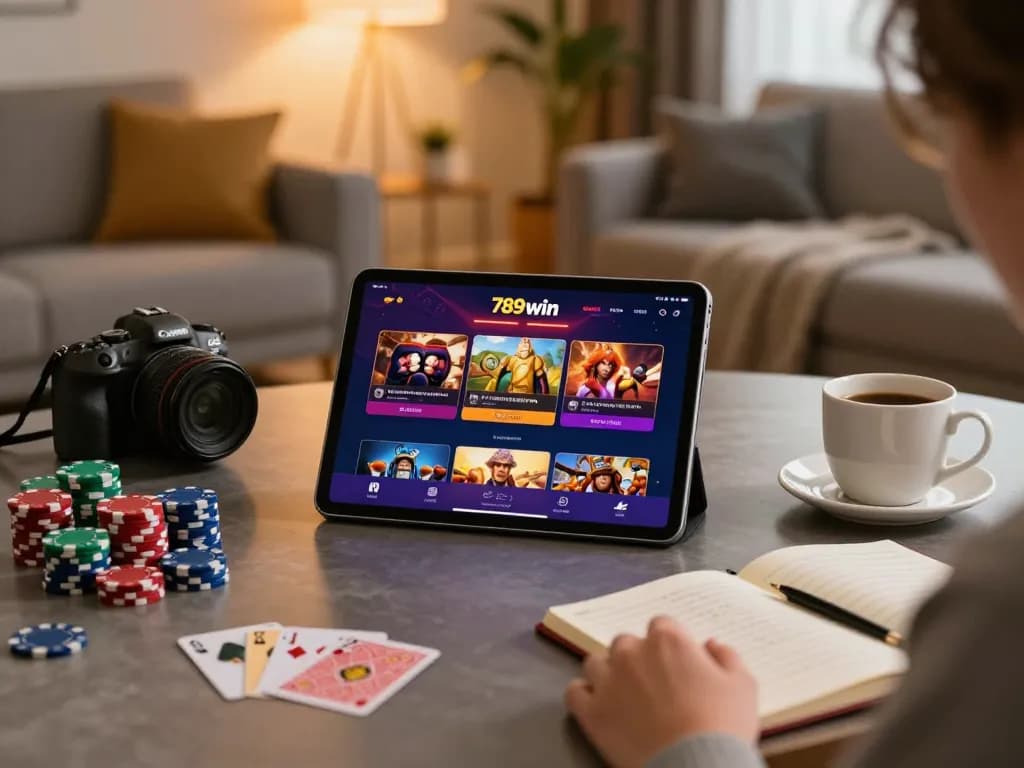 Engaging with the 789win app on a tablet, showcasing responsible online gambling.