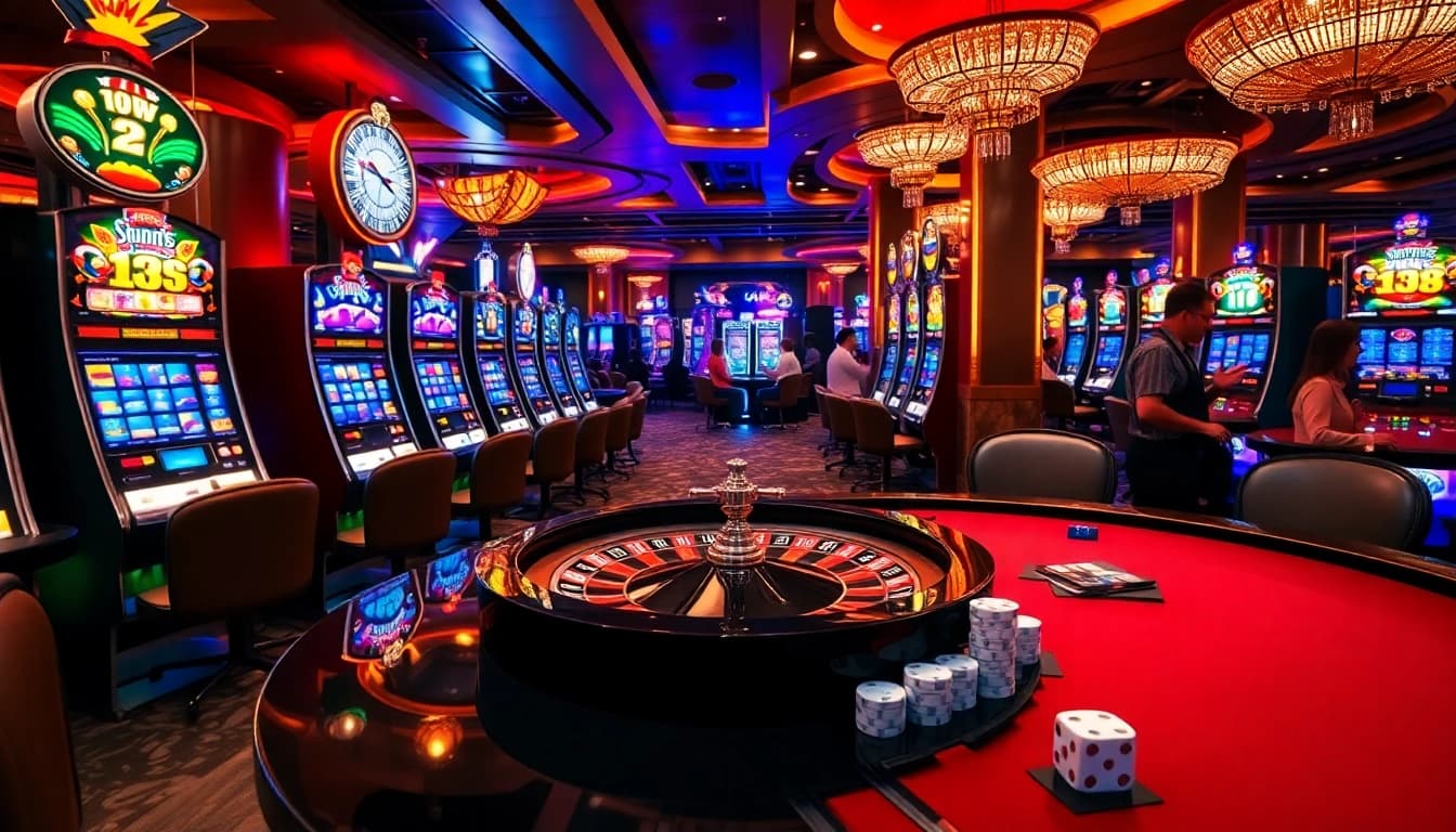 Experience the excitement of Slot gacor in a luxurious casino setting with vibrant slot machines and roulette.