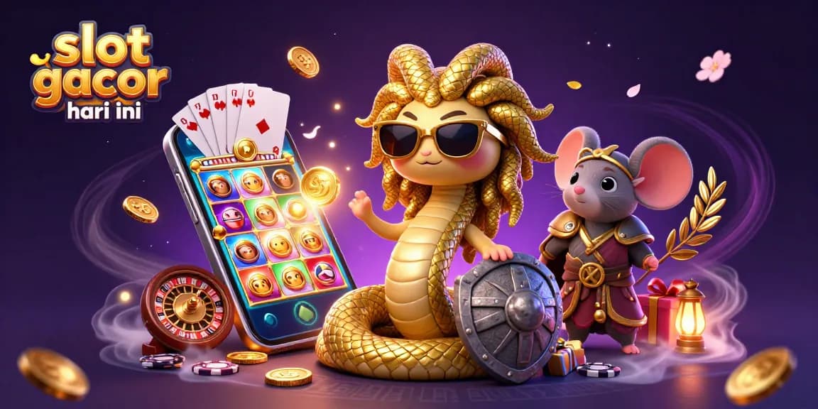 Experience the thrill of slot gacor hari ini with a vibrant 3D illustration featuring Medusa and casino elements.