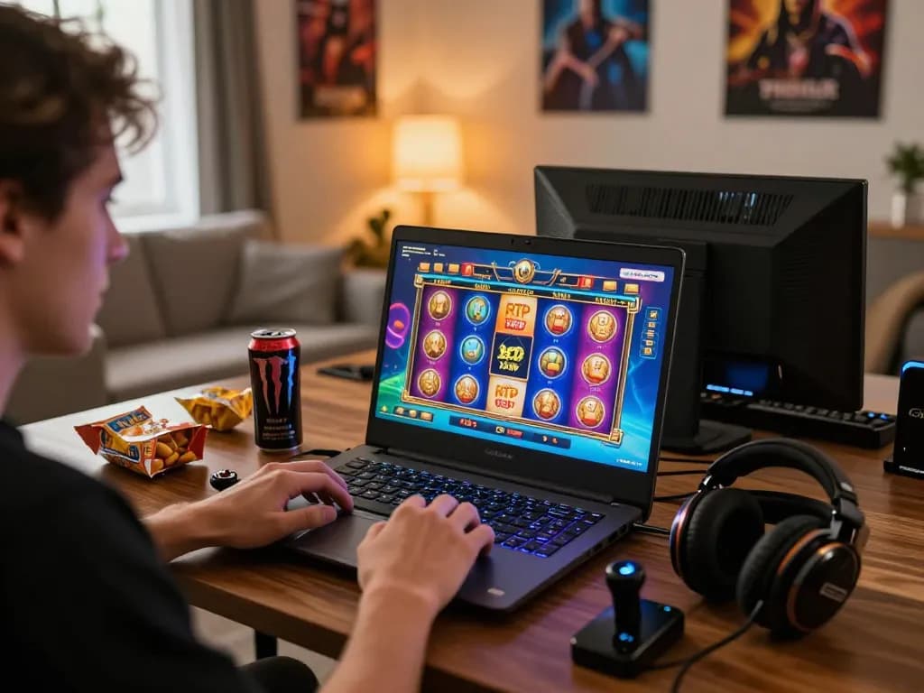 Engaging scene of a player on dash88 enjoying an exciting online slot game.