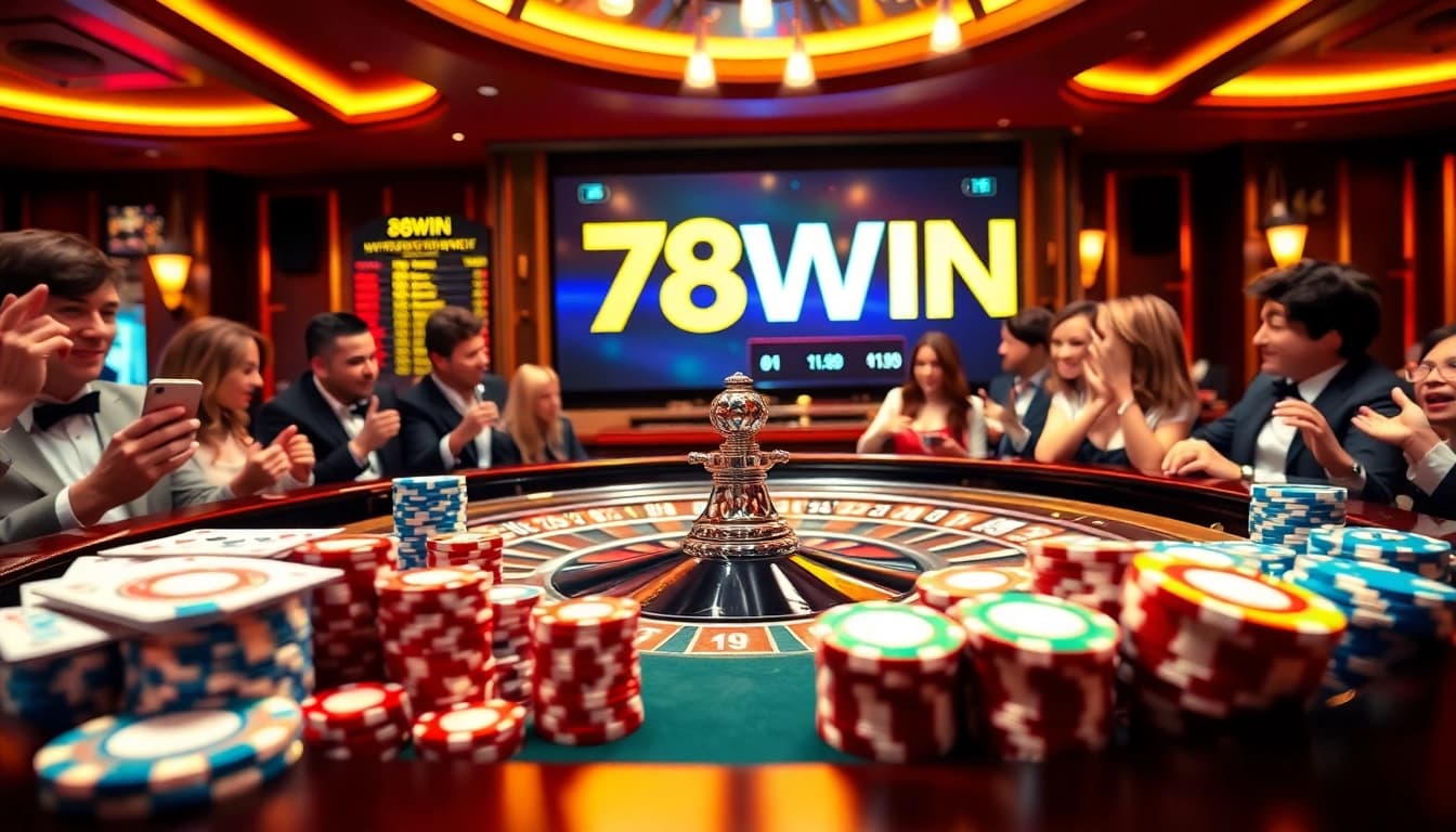 Exciting gameplay experience with high-stakes action at 78WIN casino tables featuring roulette and poker.