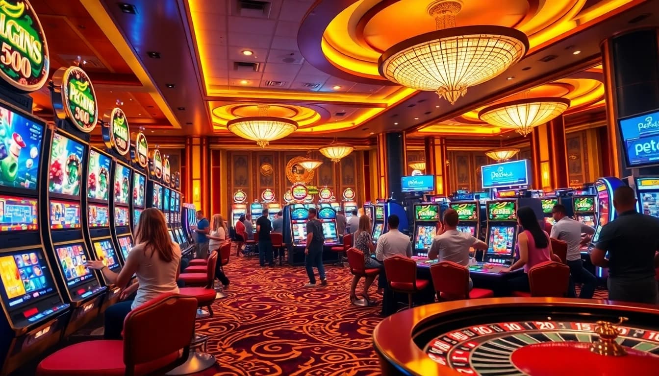 Experience thrilling gameplay at pen4d's diverse slot machines surrounded by vibrant casino action.