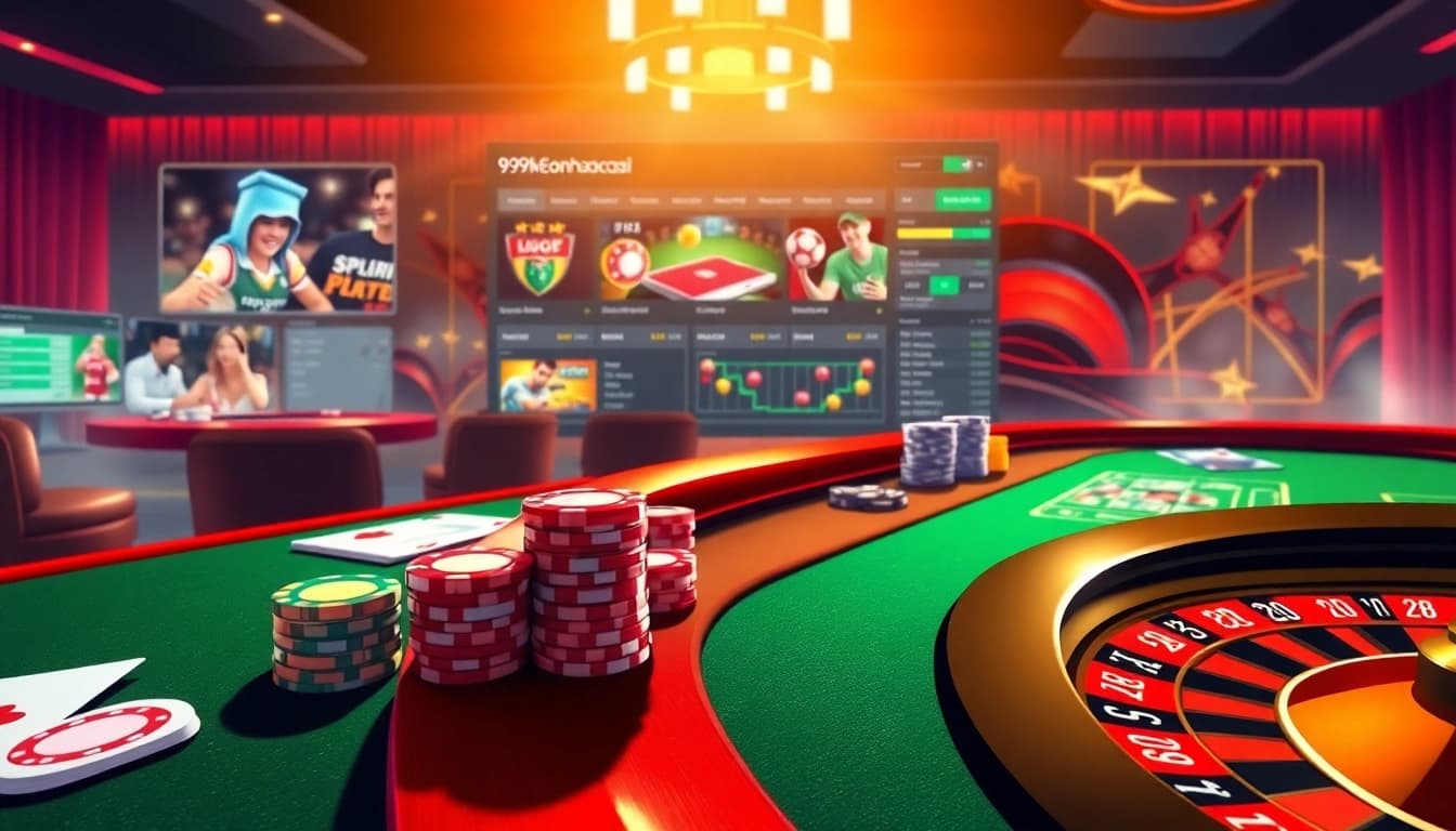 Betting action at https://9keonhacai.com/ with vibrant casino elements and poker excitement.