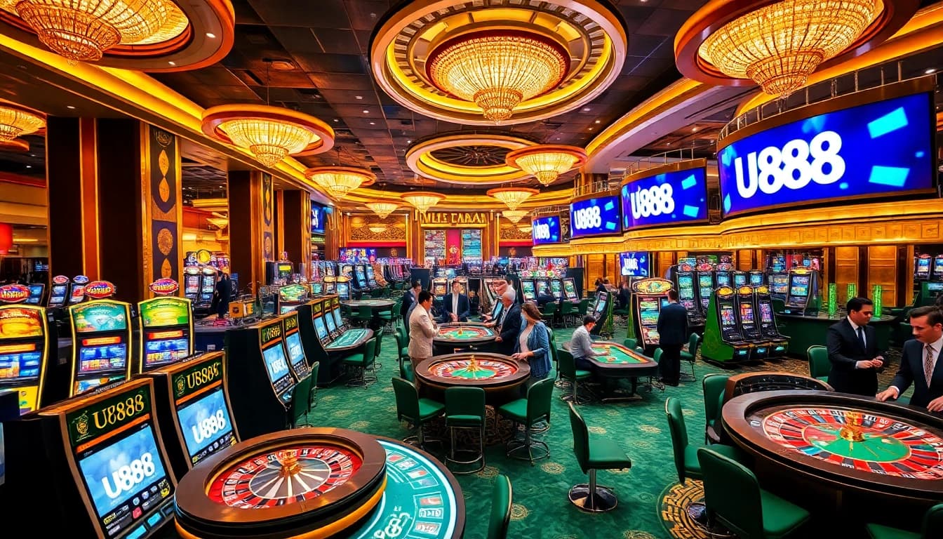 Experience the thrilling excitement of U888 casino with vibrant gaming tables and joyful players.