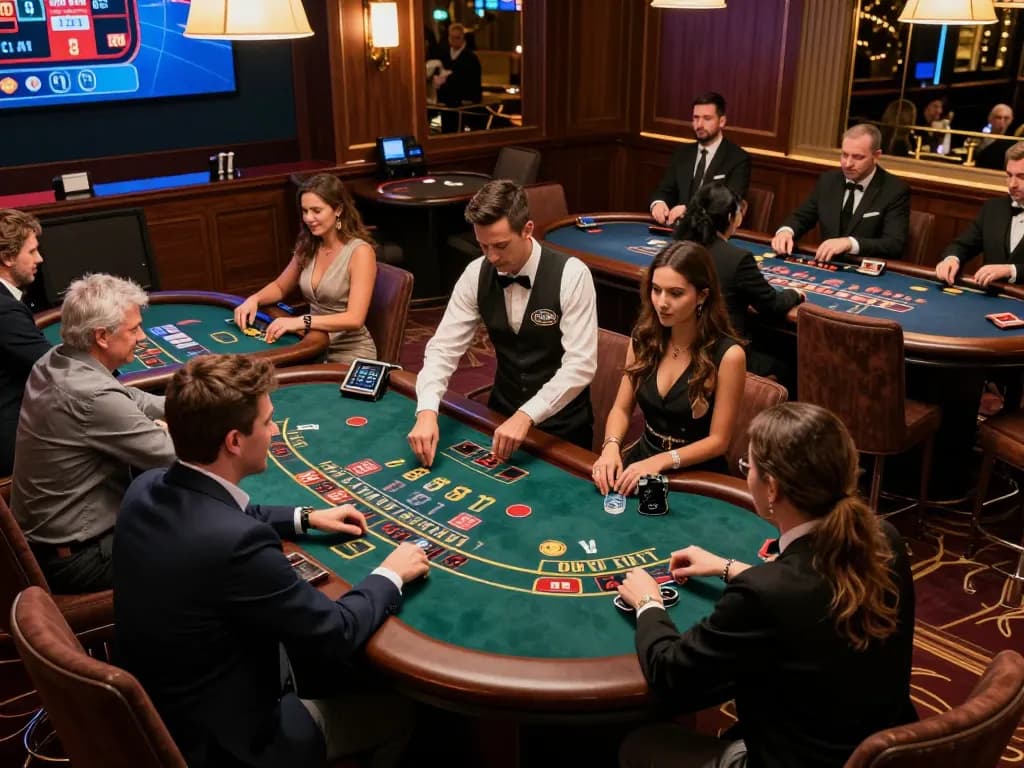 Players enjoying live dealer games at sc88 casino, showcasing excitement and engagement in a luxurious setting.