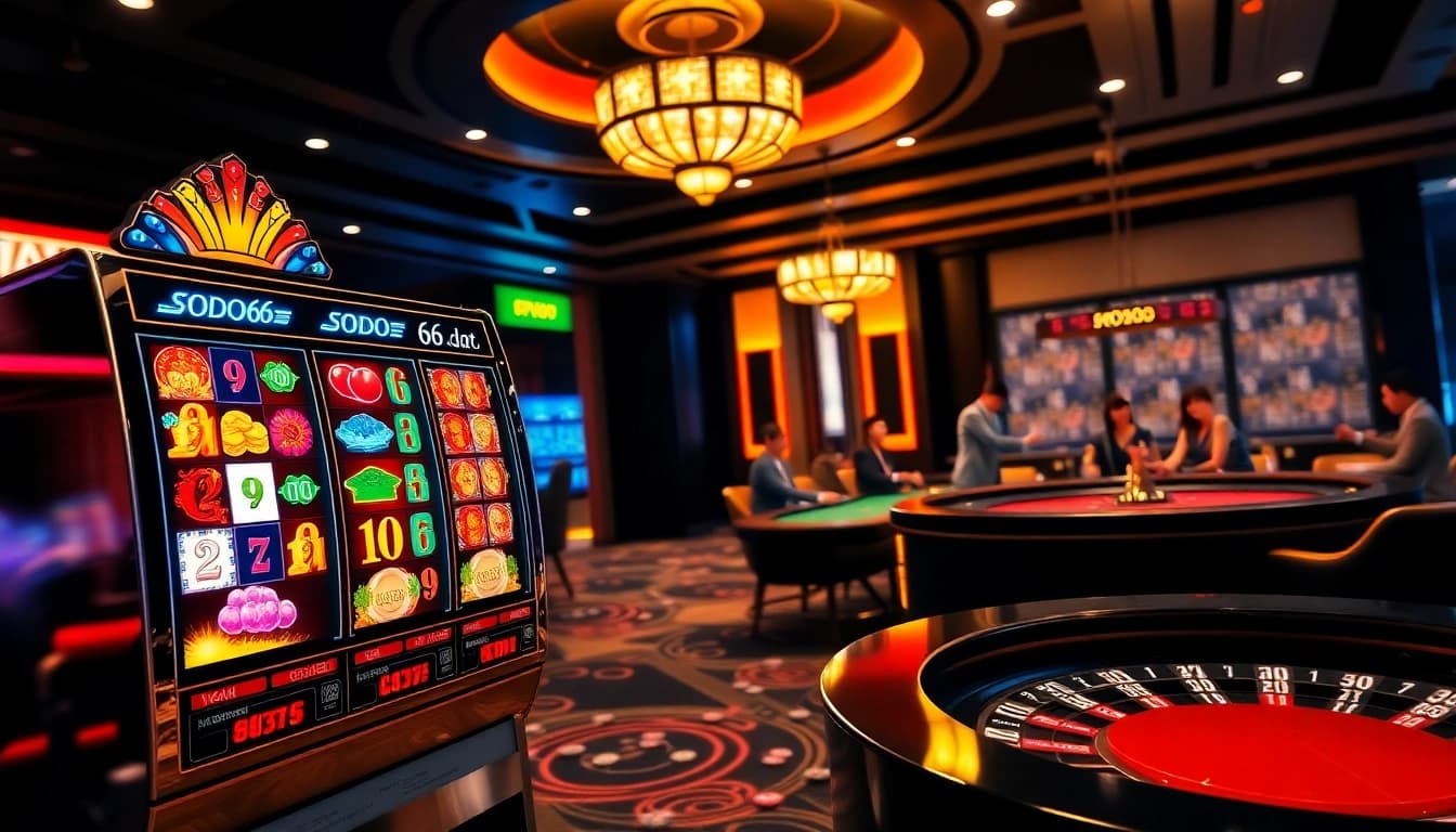 SODO66 gaming hub showcasing thrilling slot machines and poker action.