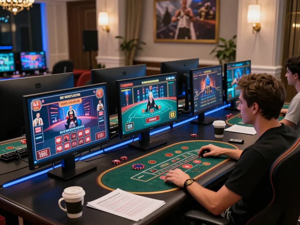 Engaging in online blackjack at 88aa with multiple screens showing diverse games and strategies