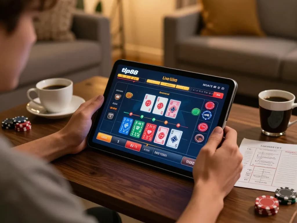 Enjoying a thrilling game session on tip88's live dealer platform, engaging in action-packed gameplay.