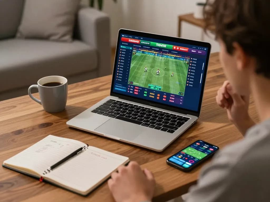 The person strategizes while placing kèo nhà cái hôm nay bets from the comfort of home using a laptop.