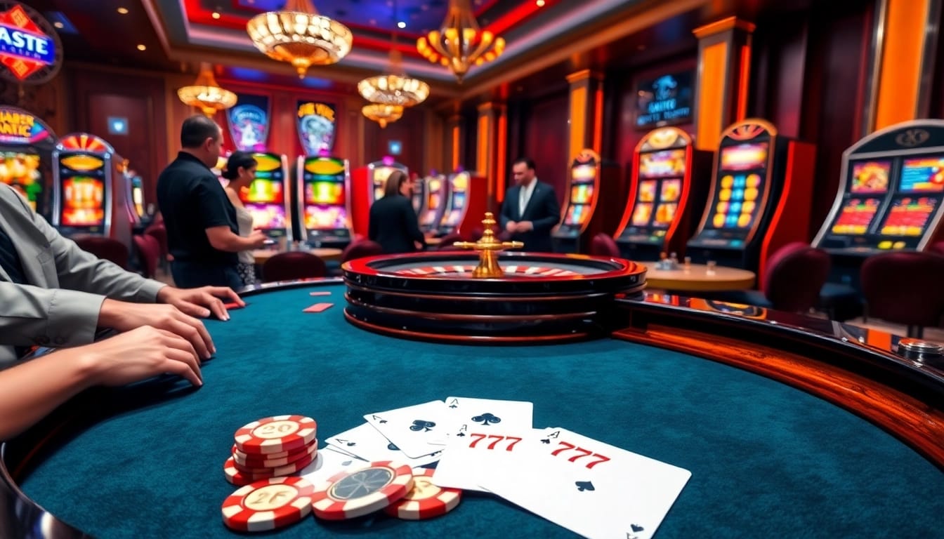 Betting at a luxurious casino table featuring cucu 777 elements, vibrant roulette wheel, and eager players.