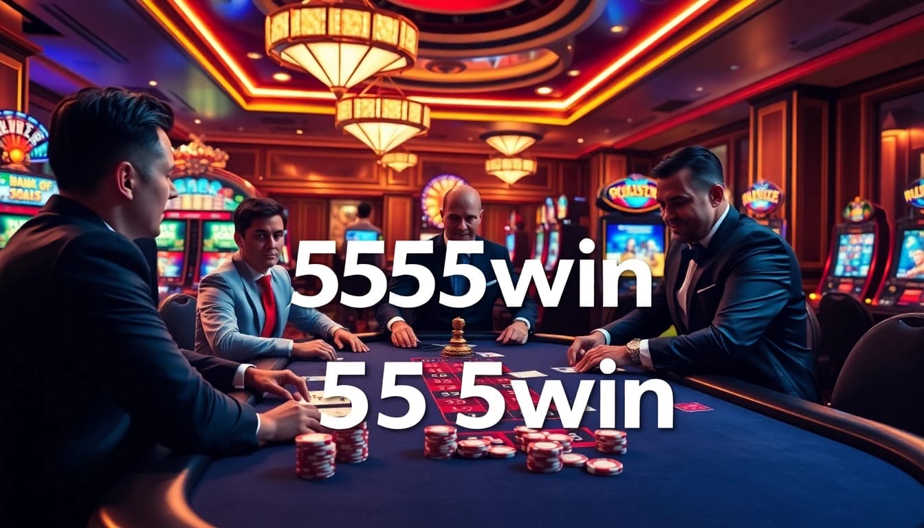 Experience a thrilling poker game at 555win's luxurious casino scene.