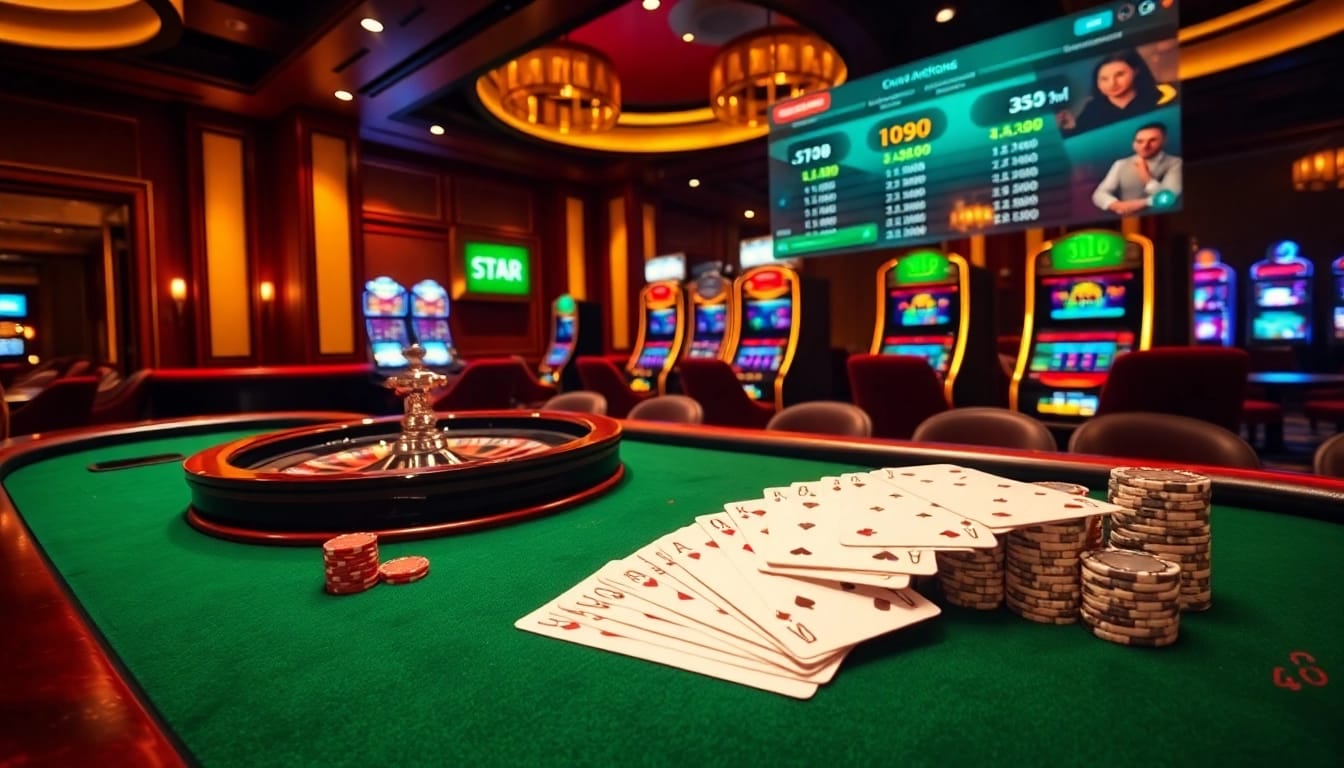 Experienced gambler placing bets confidently on a Nhà cái uy tín live dealer game table with vibrant chips and cards