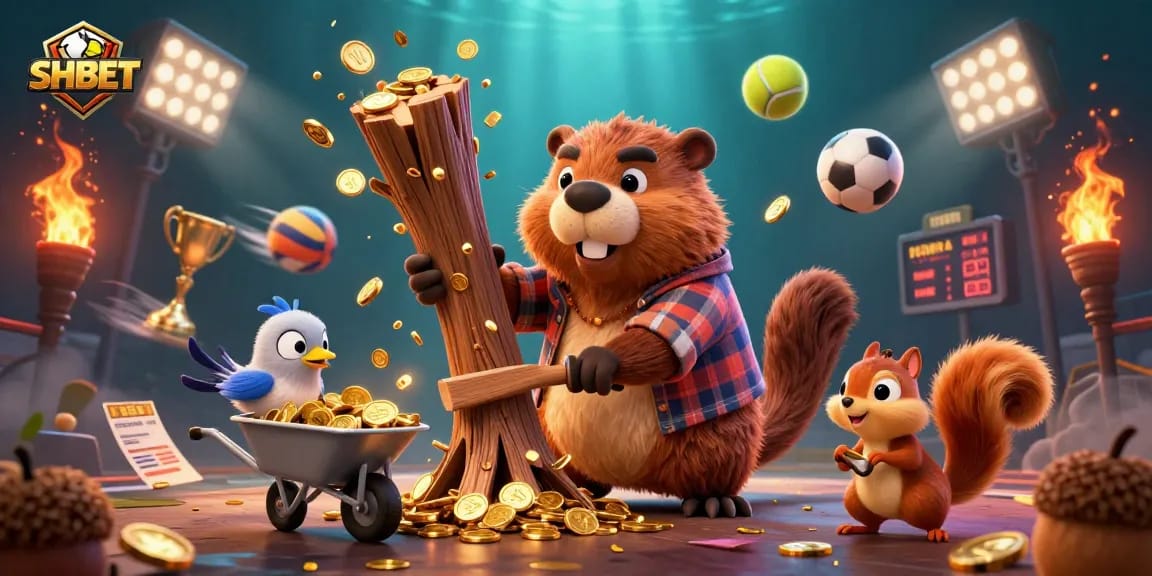 Join SHBET in a vibrant casino adventure with a beaver collecting golden coins!