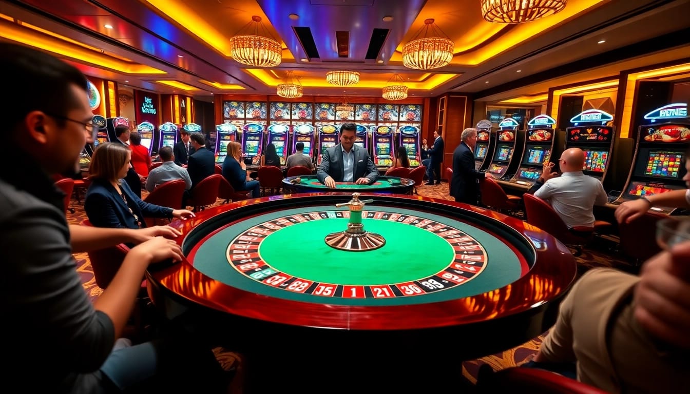 Players around a roulette table at https://new88.gold/ experience the excitement of online gambling.