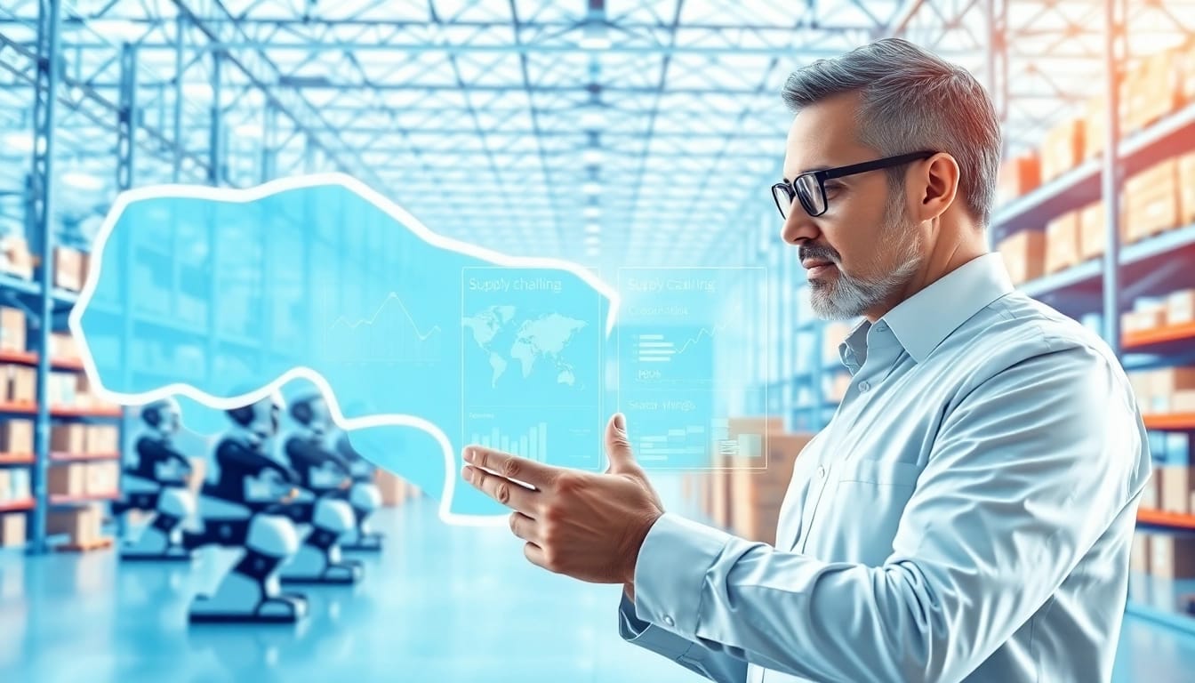 Visualize AI in supply chain planning, illustrating data-driven logistics and automated operations.