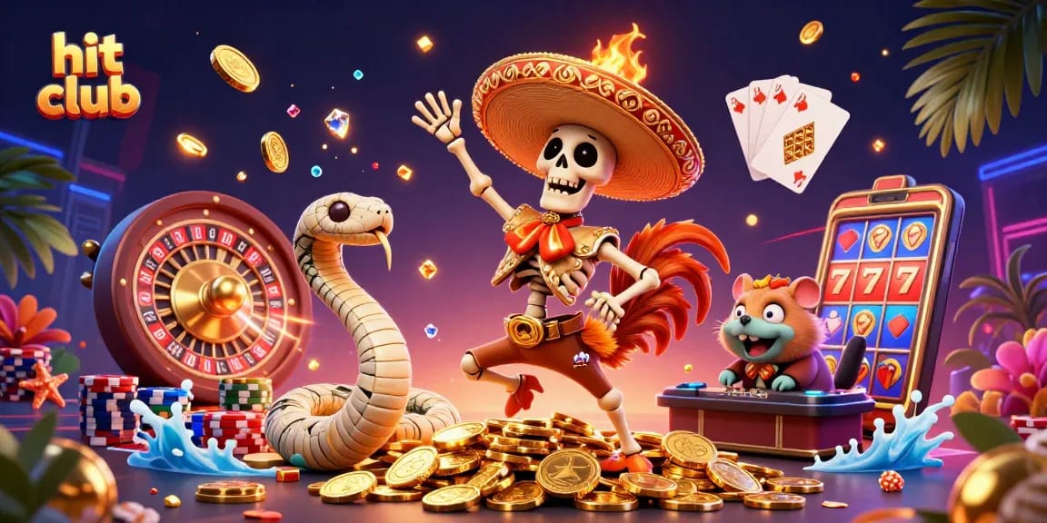 Hit club celebrates victory with vibrant casino characters and gold coins, showcasing exhilarating gameplay.