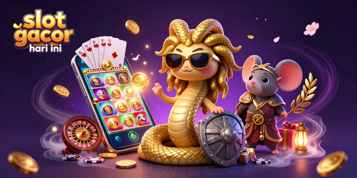 Experience the thrill of slot gacor hari ini with a vibrant 3D illustration featuring Medusa and casino elements.