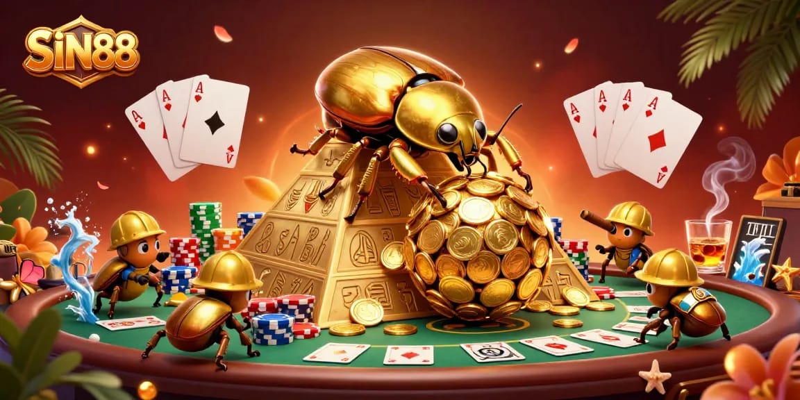 SIN88 brings excitement to online gambling with a vibrant, cartoon casino illustration.