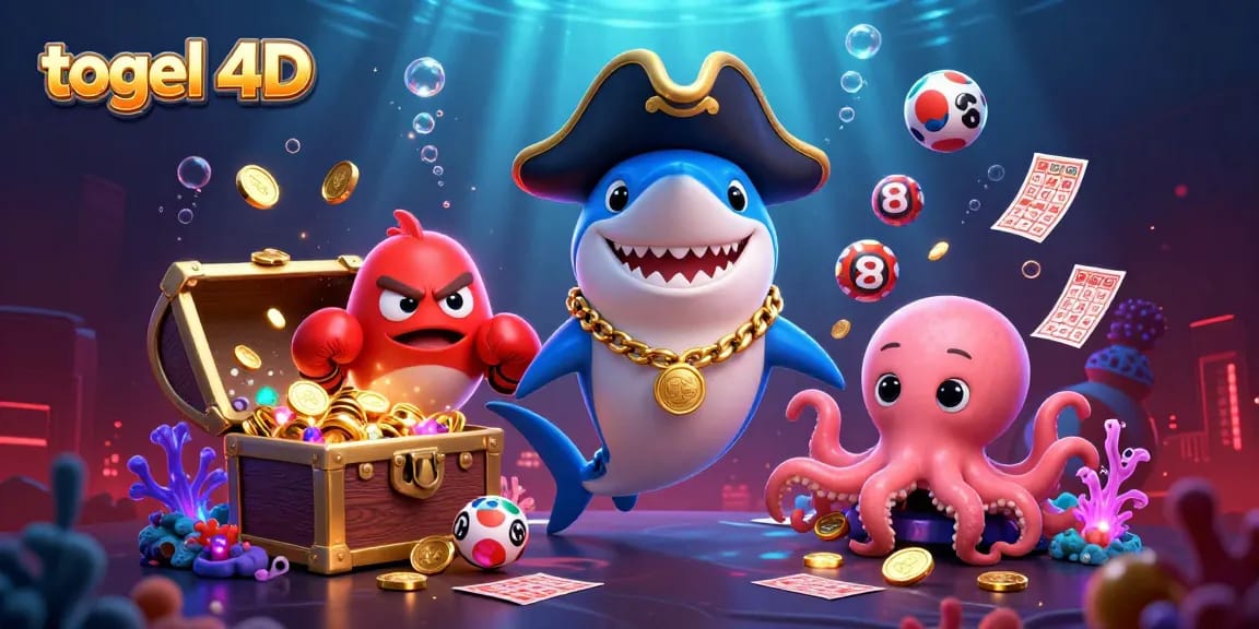 Engage with a vibrant togel 4D scene full of characters, treasure elements, and lottery surprises.