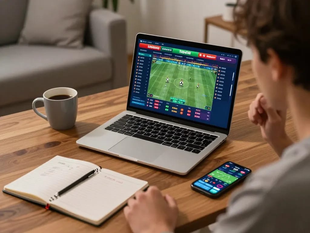 The person strategizes while placing kèo nhà cái hôm nay bets from the comfort of home using a laptop.