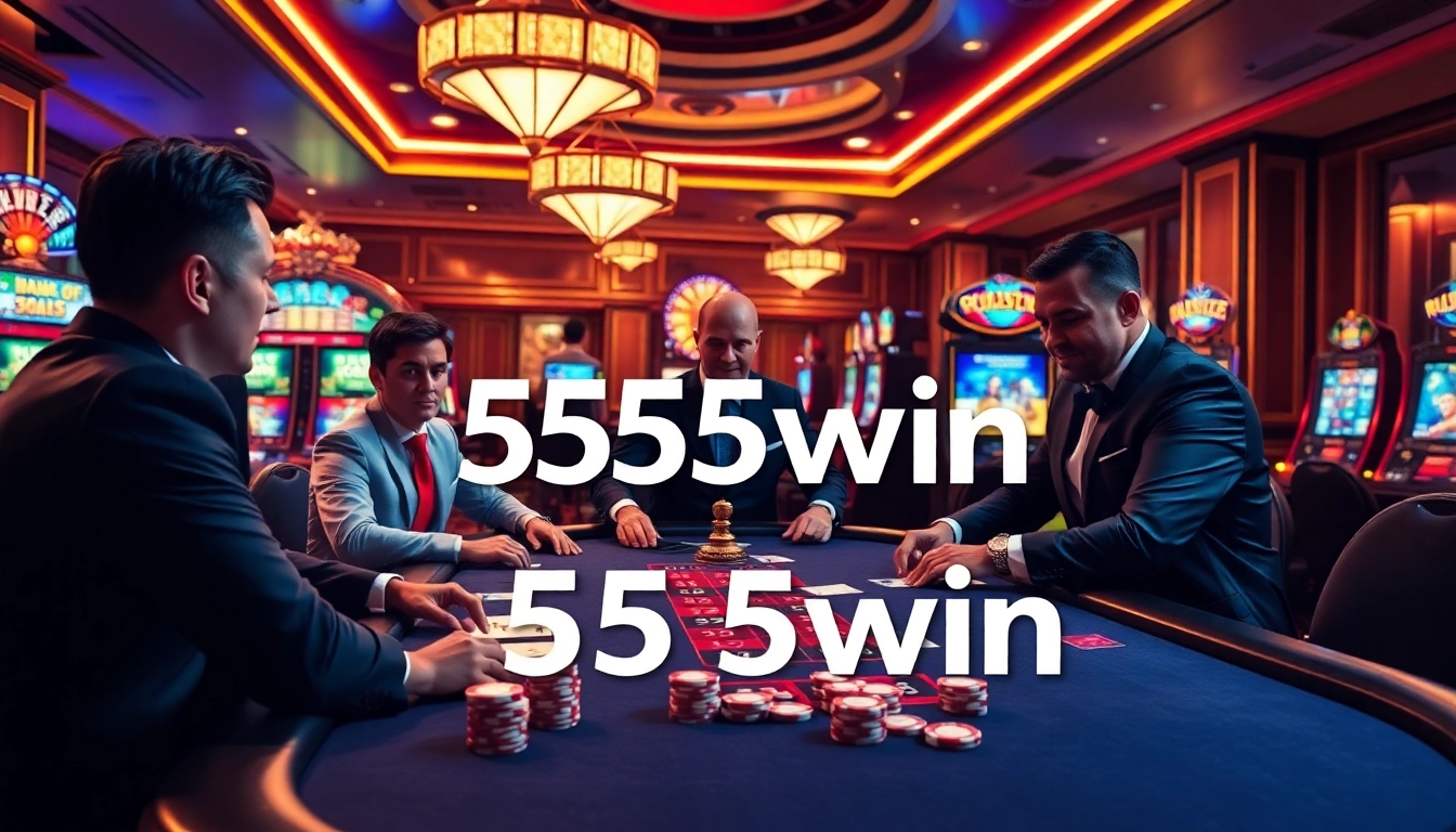 Experience a thrilling poker game at 555win's luxurious casino scene.