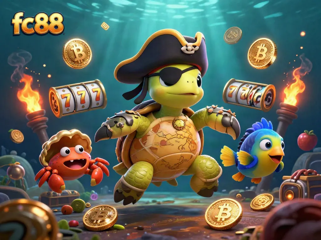 Win big with fc88 as an adventurous pirate turtle and friends dive into slot games.