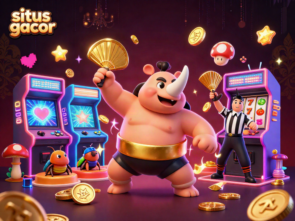 Experience the thrill of situs gacor with vibrant characters and casino elements in a lively digital illustration.