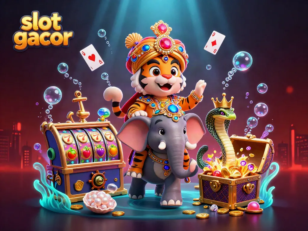 Gambarkan slot gacor dengan harapan tinggi di antara tumpukan koin emas dan simbol keberuntungan.