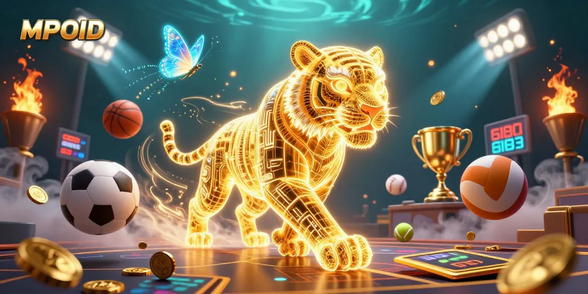 MPOID brings exhilarating gaming experiences with a golden tiger and dynamic sports elements in a vibrant casino.