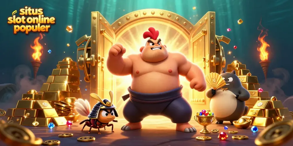 Situs slot online populer menampilkan karakter sumo dan elemen jackpot yang menarik.