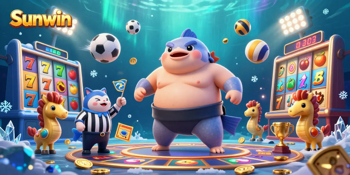 Sunwin slot games excitement featuring a dynamic underwater theme with a colorful fugu and whimsical characters.