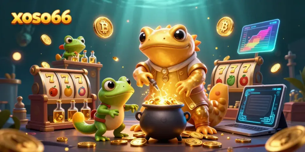 Experience gaming excitement at xoso66 with vibrant golden elements and rich casino imagery.