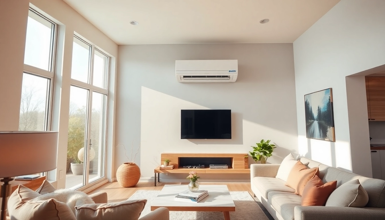 Showcasing a daikin mini split ac installed in a stylish living room with modern decor.