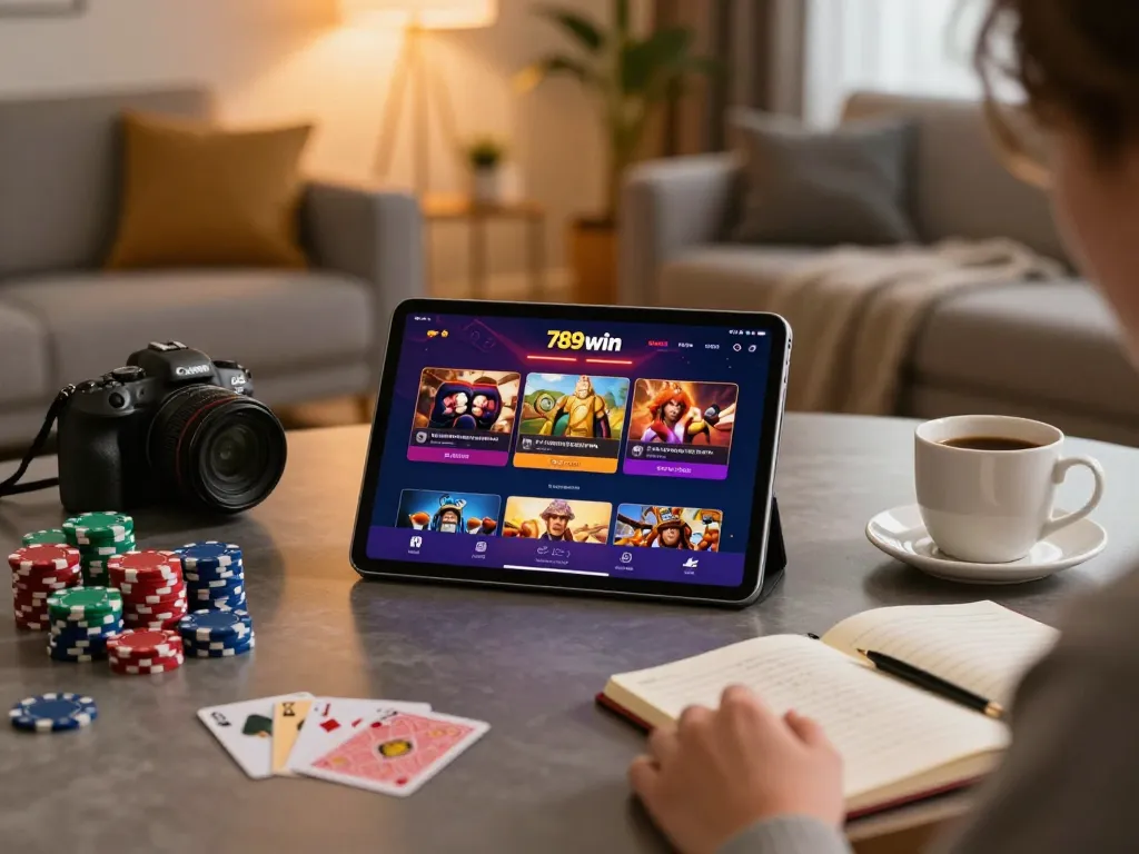 Engaging with the 789win app on a tablet, showcasing responsible online gambling.