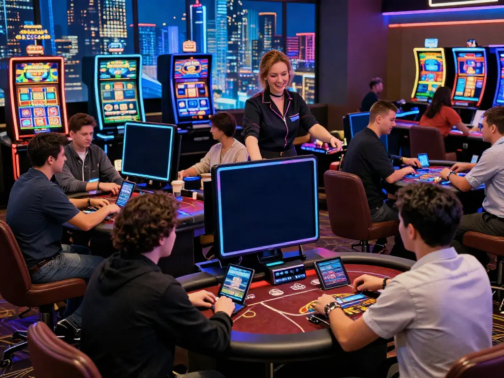 Exciting gaming experience at A80 online casino with diverse players enjoying various games in a modern setting.