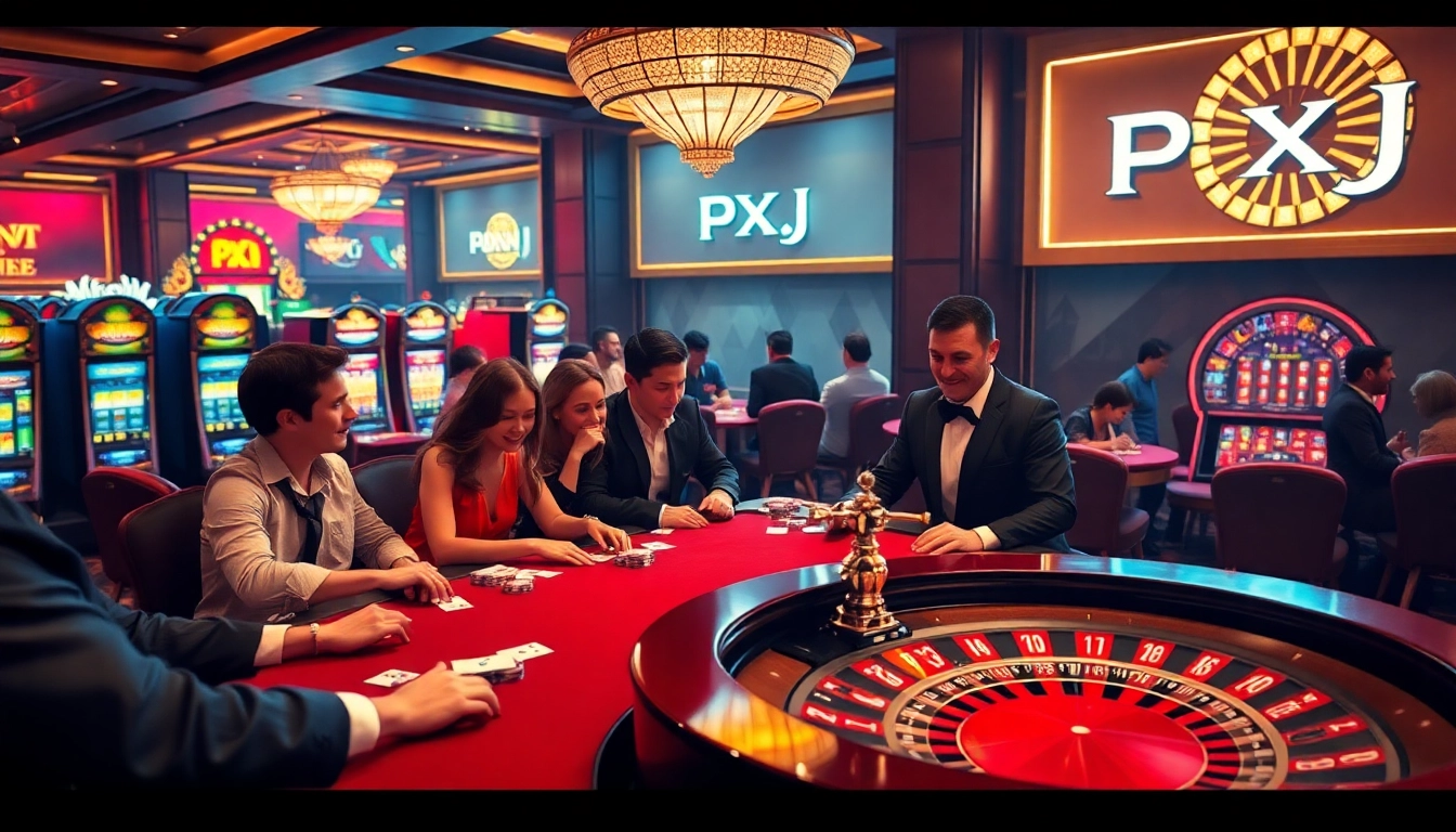 Players engaging in a thrilling poker game at a PXJ-themed casino.
