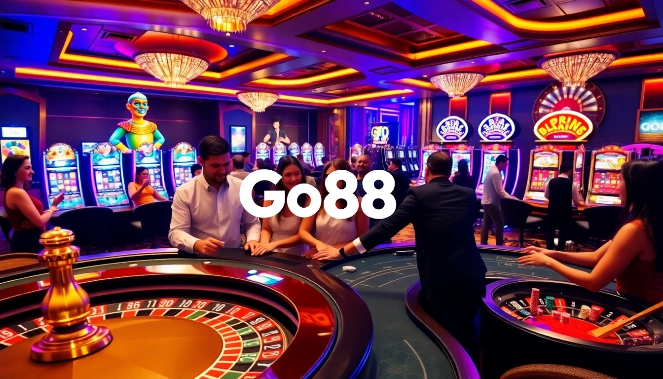 Experience the excitement of go88 play with vibrant casino tables and players celebrating wins.