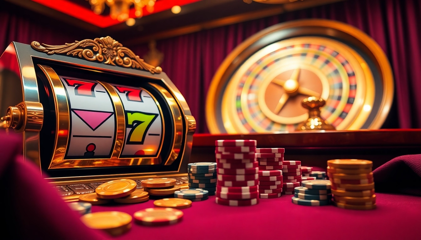 Spin the reels and win big on online slot games in a luxurious casino setting.