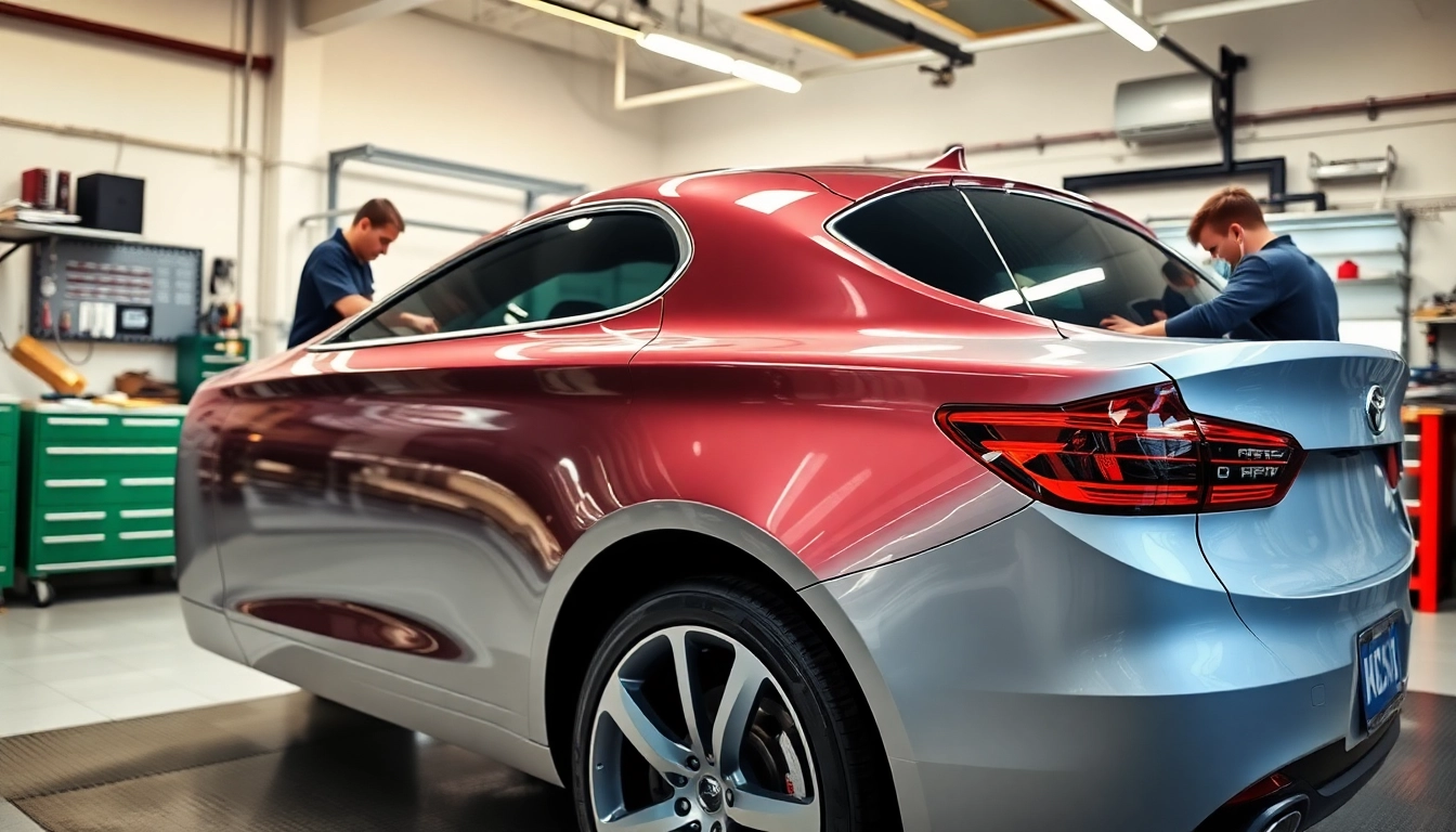 Apply PPF Chattanooga for car protection with professionals at work in a modern installation shop.