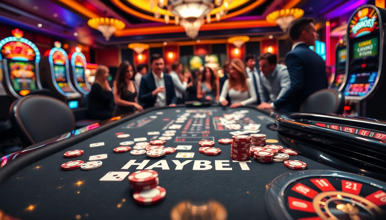 Experience an exciting game at HAYBET's ultimate casino table with vibrant poker chips and cards.