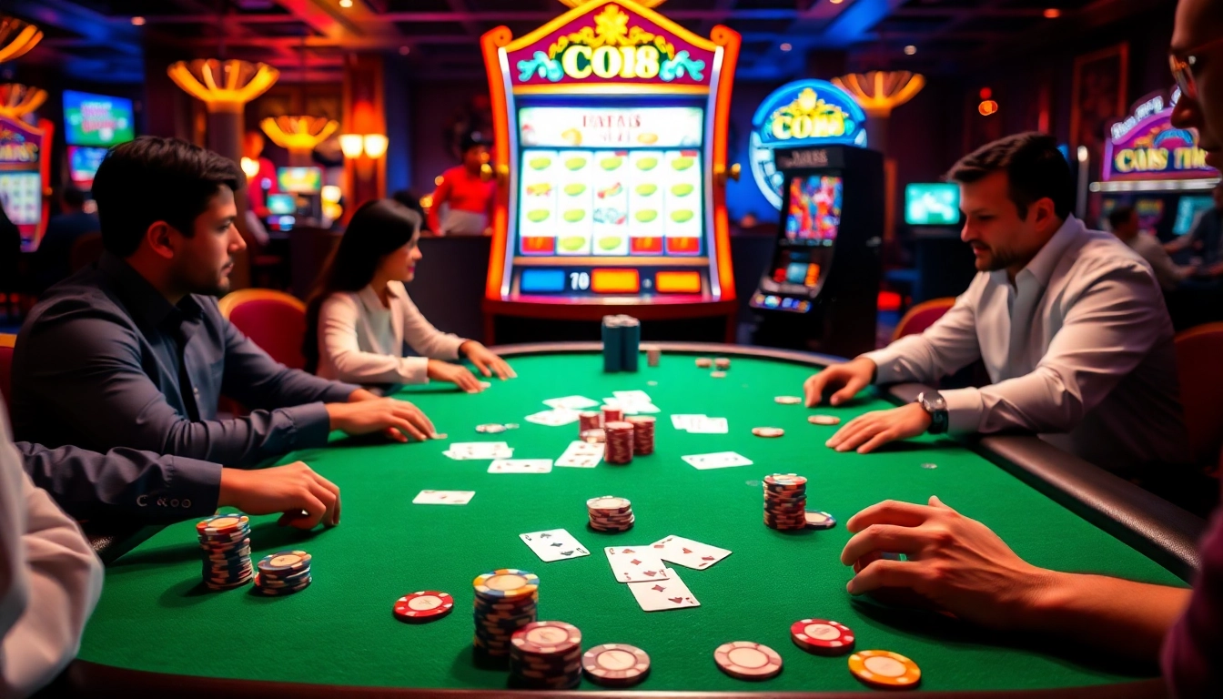 Co88 players engaging in an intense Texas Hold'em poker game at a luxurious casino table.