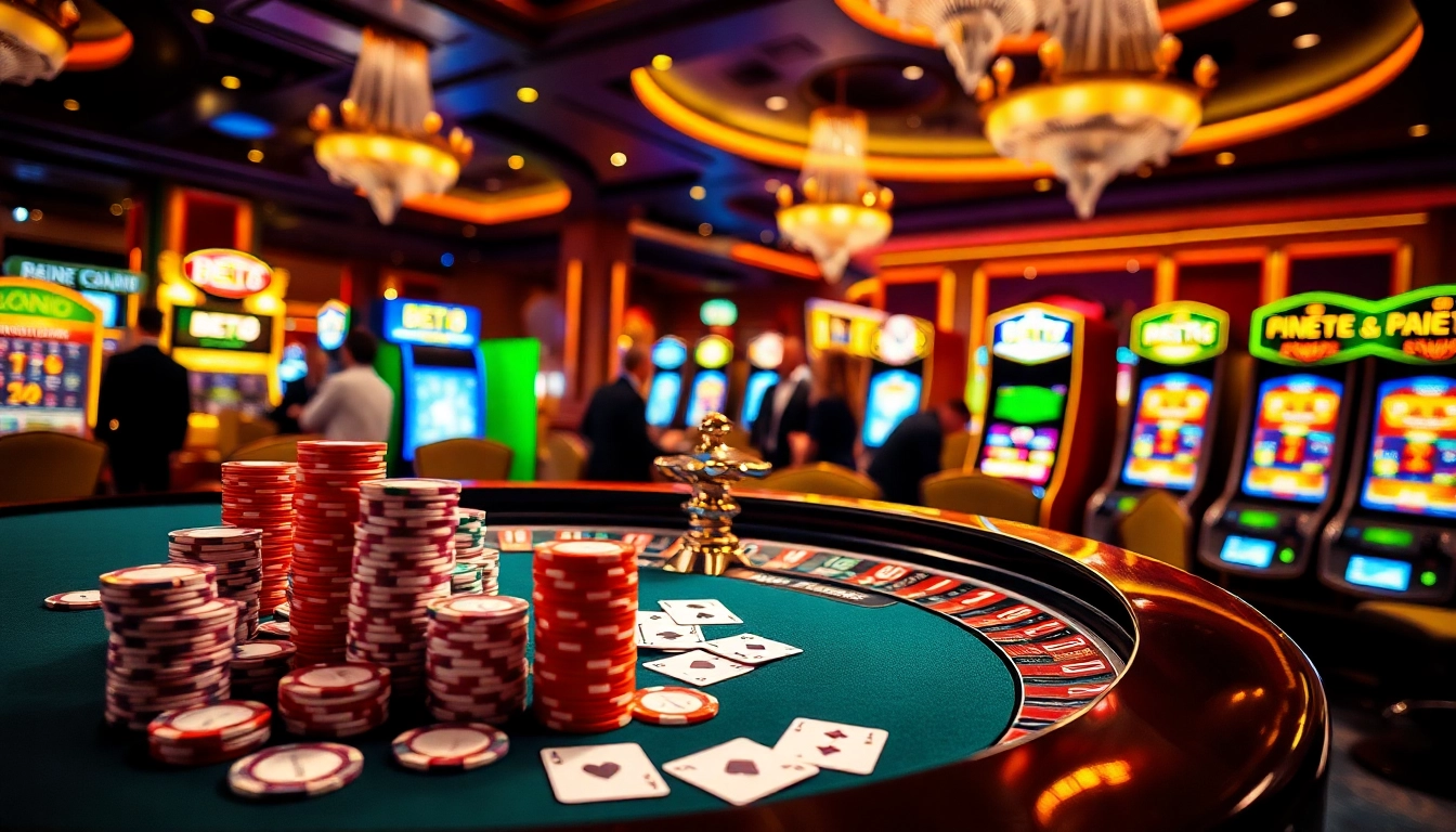 BET88 players enjoying vibrant roulette and poker at a luxurious casino.