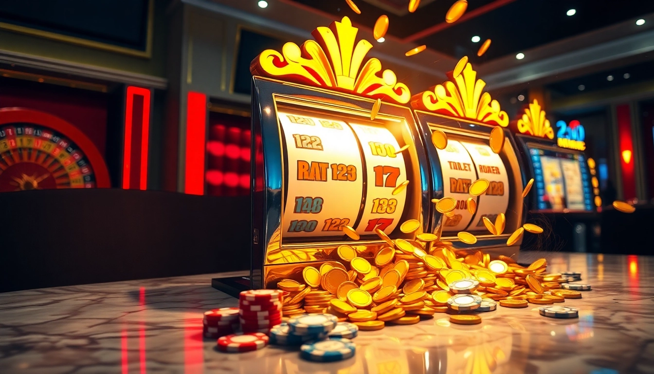 Rasakan sensasi Ratu123 dengan adegan mesin slot kasino yang penuh warna dan momen kemenangan.